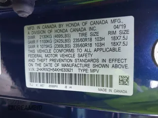 2019 Honda CR-V EX with VIN 2HKRW2H54KH630921, listed as a IAAI auction lot 41366277 with 103,075 mi miles and . Bid and sale history available at DreamBid. Image 9.