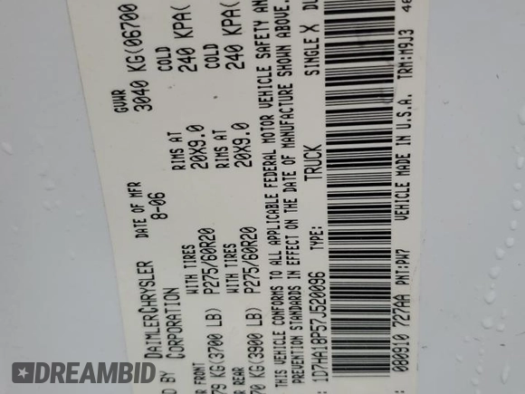 2007 Dodge 1500 SLT z VIN 1D7HA18P57J520096, wystawiony jako Copart lot #54213765 z przebiegiem 134 590 mil mil oraz Szkoda całkowita • Salvage title. Historia ofert i sprzedaży dostępna na DreamBid. Obrazek 12.