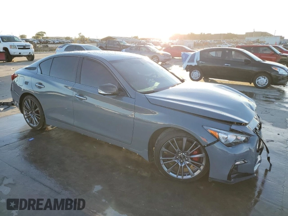 2022 Infiniti Q50 Red Sport 400 with VIN JN1FV7DP0NM370069, listed as a Copart auction lot 80541084 with 26,013 mi miles and Salvage Title. Bid and sale history available at DreamBid. Image 4.
