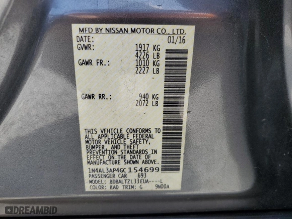 2016 Nissan Altima 2.5 SL with VIN 1N4AL3AP4GC154699, listed as a Copart auction lot 51404285 with 158,766 mi miles and Salvage Title. Bid and sale history available at carsss.com. Image 14.