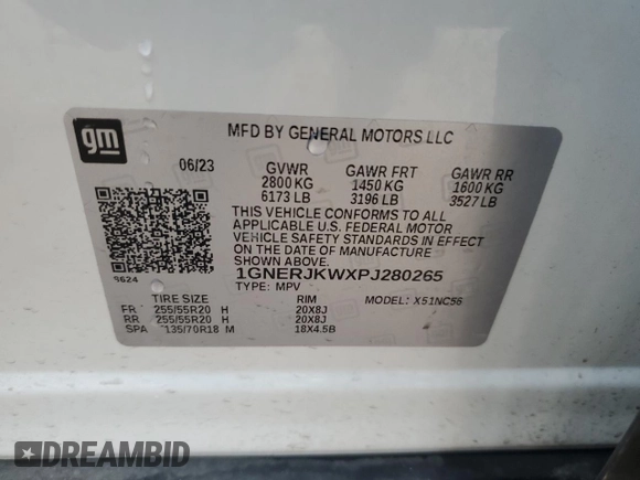2023 Chevrolet Traverse RS with VIN 1GNERJKWXPJ280265, listed as a Copart auction lot 85312374 with 17,597 mi miles and Salvage Title. Bid and sale history available at carsss.com. Image 13.