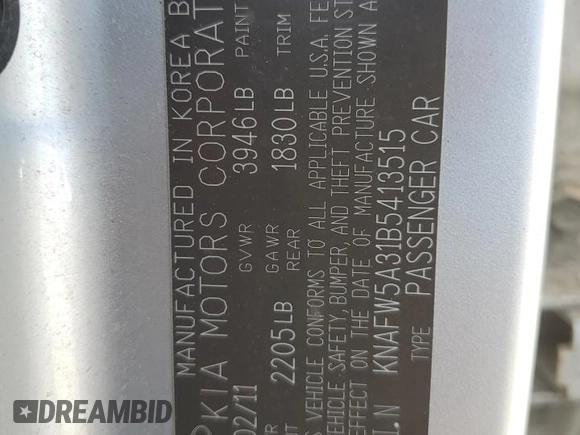 2011 Kia Forte SX с VIN KNAFW5A31B5413515, выставлен на аукционе Copart как лот 51346105 с пробегом Не указан миль и Чистый • Clean title. История ставок и продаж доступна на DreamBid. Изображение 13.