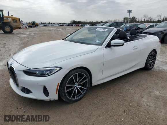 2024 BMW 4 Series 430i z VIN WBA23AT04RCN54796, wystawiony jako Copart lot #87837505 z przebiegiem 24 341 mil mil oraz Szkody całkowita. Historia ofert i sprzedaży dostępna na DreamBid. Obrazek 1.