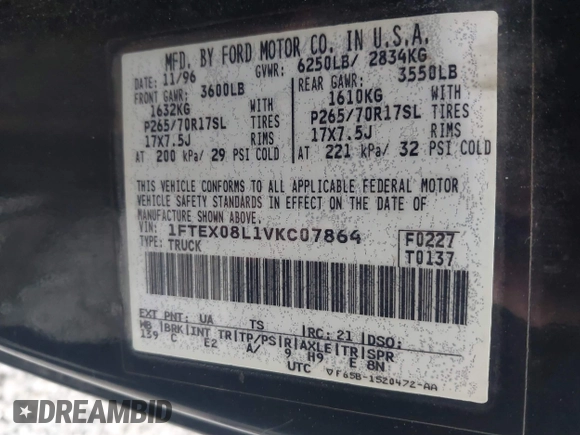1997 Ford F-150 с VIN 1FTEX08L1VKC07864, выставлен на аукционе IAAI как лот 42210582 с пробегом 181 360 миль миль и . История ставок и продаж доступна на DreamBid. Изображение 9.