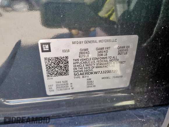 2018 Buick Enclave Avenir with VIN 5GAERDKW7JJ230720, listed as a Copart auction lot 47277295 with 46,624 mi miles and Salvage Title. Bid and sale history available at DreamBid. Image 13.
