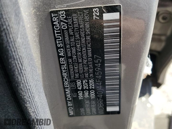 2004 Mercedes-Benz C 230 Kompressor with VIN WDBRF40J44F459457, listed as a Copart auction lot 49518895 with 249,921 mi miles and Clean Title. Bid and sale history available at DreamBid. Image 12.