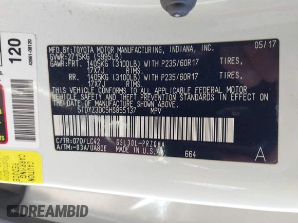 2017 Toyota Sienna XLE Auto Access Seat with VIN 5TDYZ3DC5HS855137, listed as a IAAI auction lot 41657651 with 97,850 mi miles. Bid and sale history available at carsss.com. Image 9.