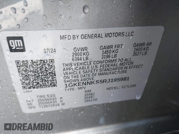 2024 GMC Acadia AWD Elevation z VIN 1GKENNKS5RJ195981, wystawiony jako IAAI lot #41978857 z przebiegiem 12 472 mil mil oraz . Historia ofert i sprzedaży dostępna na DreamBid. Obrazek 9.