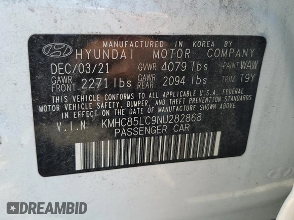 2022 Hyundai Ioniq SEL z VIN KMHC85LC9NU282868, wystawiony jako Copart lot #69394504 z przebiegiem 60 053 mil mil oraz Szkoda całkowita • Salvage title. Historia ofert i sprzedaży dostępna na DreamBid. Obrazek 13.