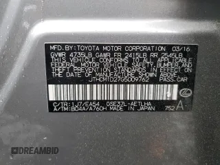 2016 Lexus IS 300/350 z VIN JTHCM1D27G5009762, wystawiony jako Copart lot #55401185 z przebiegiem 105 739 mil mil oraz Szkoda całkowita • Salvage title. Historia ofert i sprzedaży dostępna na DreamBid. Obrazek 12.