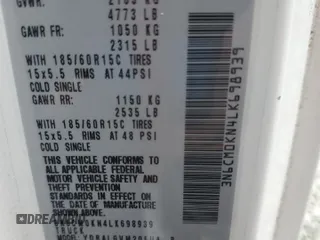 2020 Nissan NV200 SV with VIN 3N6CM0KN4LK698939, listed as a Copart auction lot 60987455 with 101,200 mi miles and Salvage title. Bid and sale history available at DreamBid. Image 13.