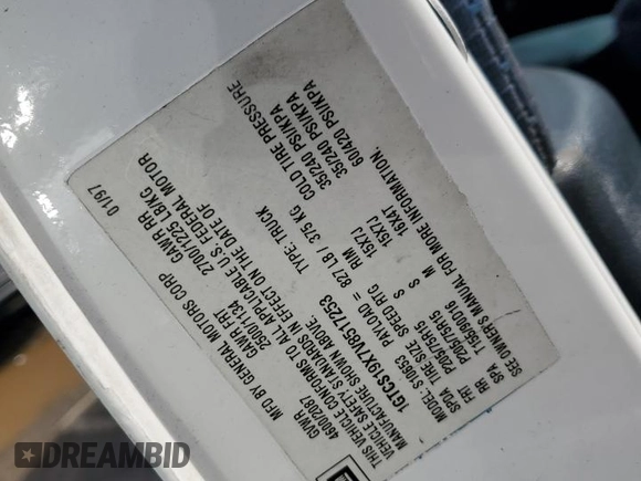 1997 GMC Sonoma SLS with VIN 1GTCS19X7V8517253, listed as a Copart auction lot 43829035 with 102,976 mi miles and Salvage Title. Bid and sale history available at DreamBid. Image 12.