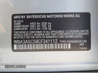 2012 BMW 3 Series 328i with VIN WBA3A5C58CF341112, listed as a IAAI auction lot 42200814 with 83,775 mi miles and . Bid and sale history available at DreamBid. Image 9.