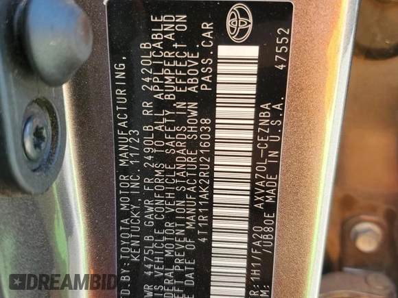 2024 Toyota Camry LE z VIN 4T1R11AK2RU216038, wystawiony jako Copart lot #56582725 z przebiegiem 42 623 mil mil oraz Szkoda całkowita • Salvage title. Historia ofert i sprzedaży dostępna na DreamBid. Obrazek 12.