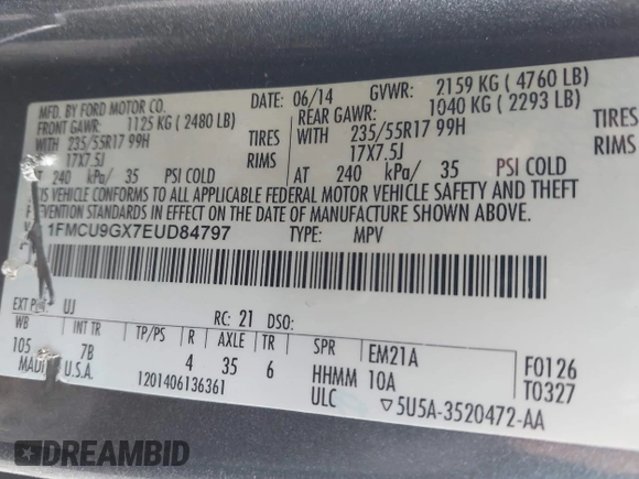 2014 Ford Escape SE with VIN 1FMCU9GX7EUD84797, listed as a IAAI auction lot 41430559 with 157,533 mi miles. Bid and sale history available at carsss.com. Image 9.