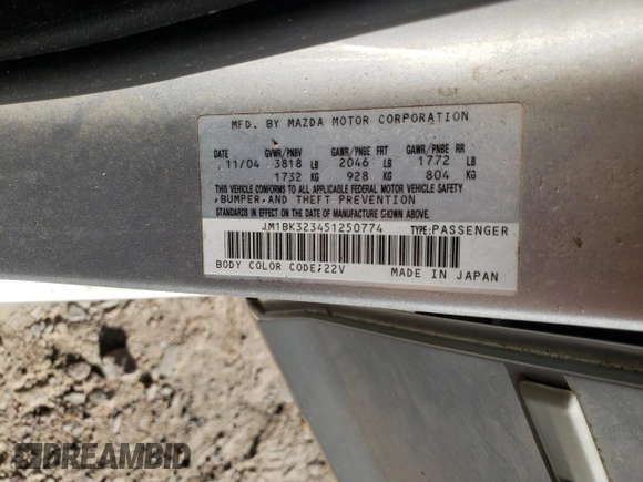 2005 Mazda 3 s with VIN JM1BK323451250774, listed as a Copart auction lot 48626955 with 241,870 mi miles and Salvage Title. Bid and sale history available at carsss.com. Image 14.