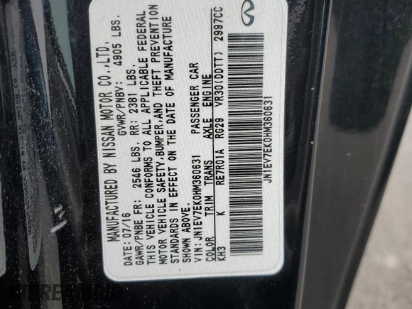 2017 Infiniti Q60 Premium с VIN JN1EV7EK0HM360631, выставлен на аукционе Copart как лот 52103225 с пробегом 98 457 миль миль и Списание • Salvage title. История ставок и продаж доступна на DreamBid. Изображение 12.