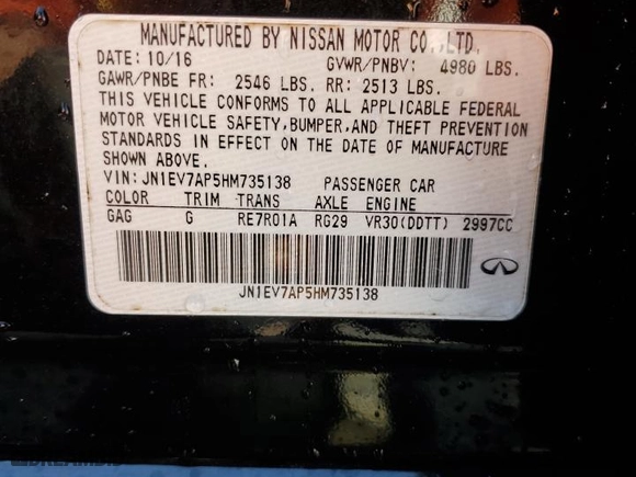 2017 Infiniti Q50 3.0t Premium with VIN JN1EV7AP5HM735138, listed as a Copart auction lot 43696675 with 107,317 mi miles and Salvage Title. Bid and sale history available at carsss.com. Image 13.