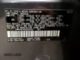 2013 Toyota RAV4 XLE z VIN JTMRFREV5DD023402, wystawiony jako Copart lot #56192905 z przebiegiem 137 037 mil mil oraz Szkoda całkowita • Salvage title. Historia ofert i sprzedaży dostępna na DreamBid. Obrazek 14.