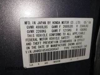 2006 Acura RL z VIN JH4KB165X6C009547, wystawiony jako IAAI lot #42073784 z przebiegiem 190 601 mil mil oraz . Historia ofert i sprzedaży dostępna na DreamBid. Obrazek 9.