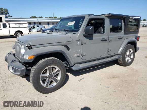 2021 Jeep Wrangler Unlimited Sahara High Altitude with VIN 1C4HJXEN0MW506203, listed as a Copart auction lot 76862614 with 44,558 mi miles and Salvage title. Bid and sale history available at DreamBid. Image 1.