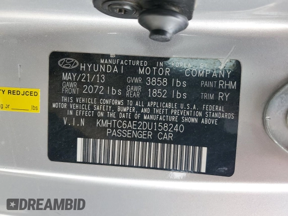 2013 Hyundai Veloster Turbo z VIN KMHTC6AE2DU158240, wystawiony jako Copart lot #54719205 z przebiegiem 147 652 mil mil oraz Szkoda całkowita • Salvage title. Historia ofert i sprzedaży dostępna na DreamBid. Obrazek 12.