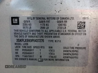 2015 GMC Terrain SLT with VIN 2GKFLXEK9F6437276, listed as a Copart auction lot 46096565 with 97,156 mi miles and Salvage Title. Bid and sale history available at DreamBid. Image 15.