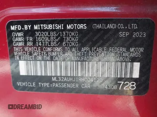 2024 Mitsubishi Mirage ES z VIN ML32AUHJ1RH004120, wystawiony jako IAAI lot #41741975 z przebiegiem 21 916 mil mil oraz . Historia ofert i sprzedaży dostępna na DreamBid. Obrazek 9.