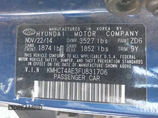 2015 Hyundai Accent GLS with VIN KMHCT4AE3FU831706, listed as a IAAI auction lot 42173408 with 97,985 mi miles and . Bid and sale history available at carsss.com. Image 9.