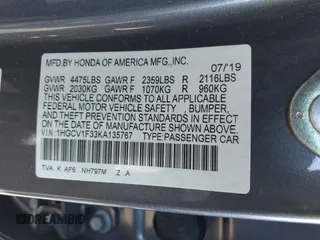 2019 Honda Accord Sport with VIN 1HGCV1F33KA135767, listed as a IAAI auction lot 41969916 with 65,302 mi miles and . Bid and sale history available at carsss.com. Image 9.