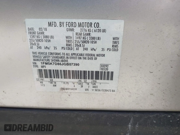 2018 Ford Explorer XLT with VIN 1FM5K7D86JGB07390, listed as a IAAI auction lot 42496495 with 85,769 mi miles and . Bid and sale history available at DreamBid. Image 9.