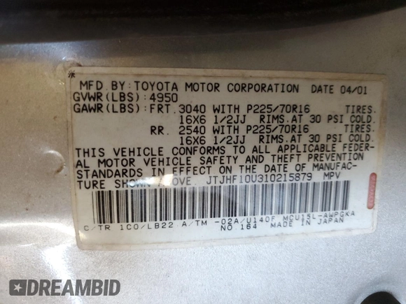 2001 Lexus RX 300 with VIN JTJHF10U310215879, listed as a Copart auction lot 70716874 with 161,122 mi miles and Clean Title. Bid and sale history available at carsss.com. Image 13.