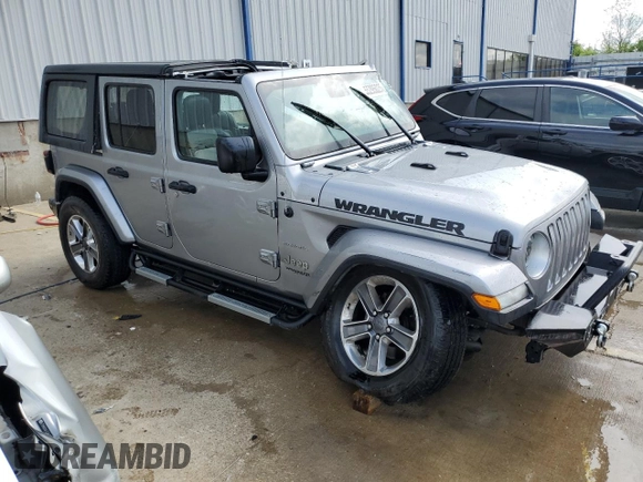 2020 Jeep Wrangler Unlimited Sahara with VIN 1C4HJXEG7LW297722, listed as a Copart auction lot 55295025 with 69,064 mi miles and Salvage title. Bid and sale history available at DreamBid. Image 4.