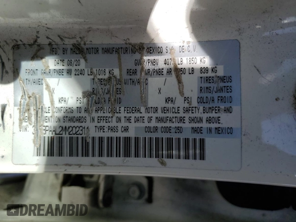 2021 Mazda 3 S with VIN 3MZBPAAL2MM202311, listed as a Copart auction lot 46823685 with 41,338 mi miles and Salvage Title. Bid and sale history available at DreamBid. Image 12.