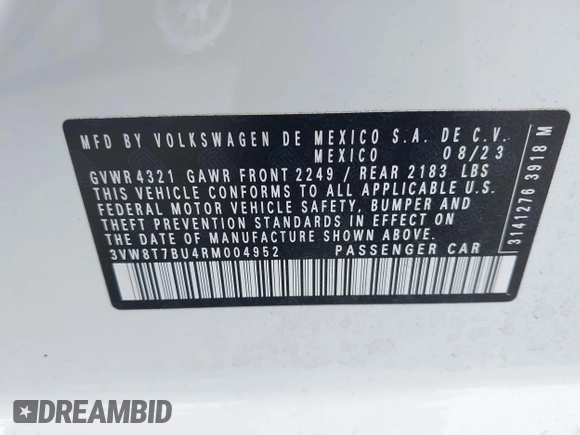 2024 Volkswagen Jetta 40th Anniversary Edition with VIN 3VW8T7BU4RM004952, listed as a IAAI auction lot 42558844 with 5,541 mi miles and . Bid and sale history available at DreamBid. Image 9.