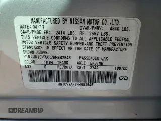 2017 Infiniti Q50 2.0t Premium with VIN JN1CV7AR7HM682645, listed as a Copart auction lot 49962645 with 85,715 mi miles and Salvage Title. Bid and sale history available at carsss.com. Image 12.