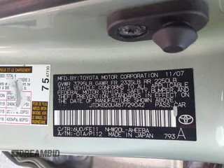 2008 Toyota Prius with VIN JTDKB20U487729042, listed as a IAAI auction lot 42090467 with 262,428 mi miles. Bid and sale history available at carsss.com. Image 9.