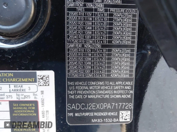 2023 Jaguar F-Pace S with VIN SADCJ2EX0PA717728, listed as a IAAI auction lot 41854387 with 16,919 mi miles and . Bid and sale history available at DreamBid. Image 9.