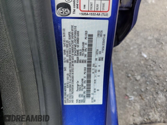 2014 Ford Fiesta SE z VIN 3FADP4EJ3EM168232, wystawiony jako Copart lot #55940485 z przebiegiem 111 563 mil mil oraz Szkoda całkowita • Salvage title. Historia ofert i sprzedaży dostępna na DreamBid. Obrazek 12.