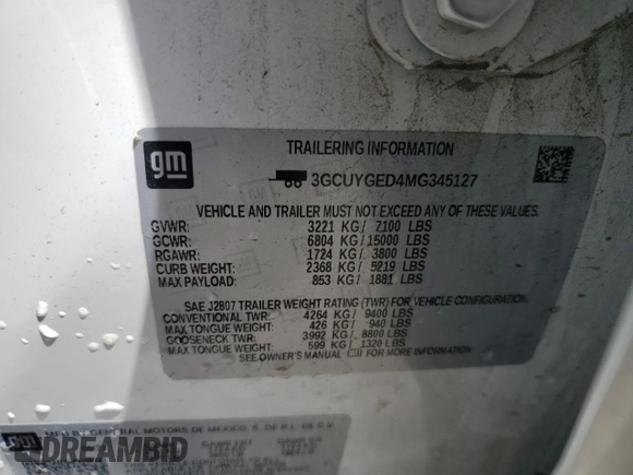 2021 Chevrolet Silverado 1500 LTZ with VIN 3GCUYGED4MG345127, listed as a Copart auction lot 52235175 with 84,007 mi miles and Salvage Title. Bid and sale history available at DreamBid. Image 12.