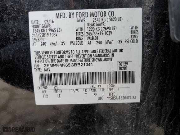 2016 Ford Edge Titanium with VIN 2FMPK4K85GBB21341, listed as a Copart auction lot 44993905 with 137,979 mi miles and Salvage Title. Bid and sale history available at carsss.com. Image 13.