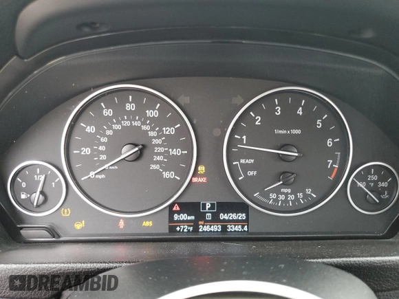2015 BMW 3 Series 328i with VIN WBA3A5G53FNS90719, listed as a Copart auction lot 54840065 with 246,493 mi miles and Salvage Title. Bid and sale history available at DreamBid. Image 9.