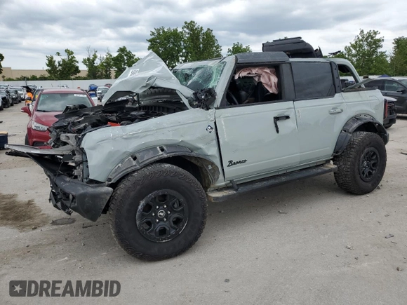 2023 Ford Bronco z VIN 1FMEE5DP1PLB38727, wystawiony jako Copart lot #62945695 z przebiegiem 25 342 mil mil oraz Szkoda całkowita • Salvage title. Historia ofert i sprzedaży dostępna na DreamBid. Obrazek 1.