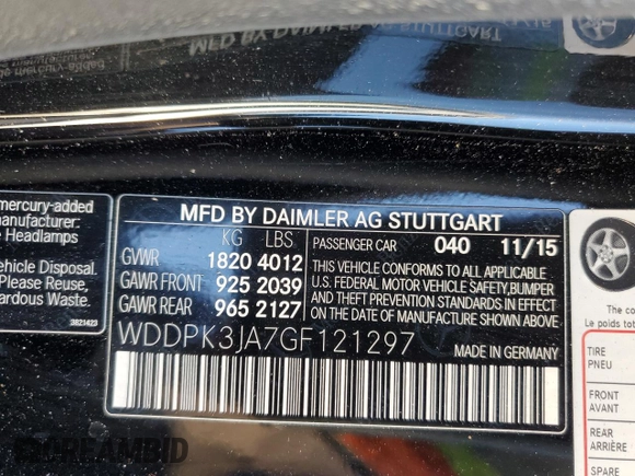 2016 Mercedes-Benz SLK 300 with VIN WDDPK3JA7GF121297, listed as a Copart auction lot 46720095 with 90,410 mi miles and Salvage title. Bid and sale history available at DreamBid. Image 12.
