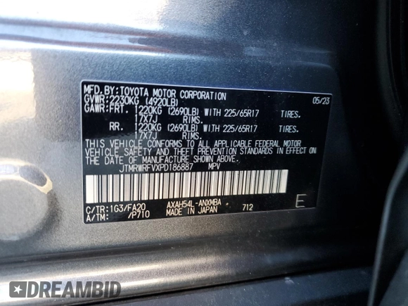 2023 Toyota RAV4 Hybrid XLE with VIN JTMRWRFVXPD186887, listed as a Copart auction lot 46419525 with 16,435 mi miles and Salvage Title. Bid and sale history available at carsss.com. Image 13.