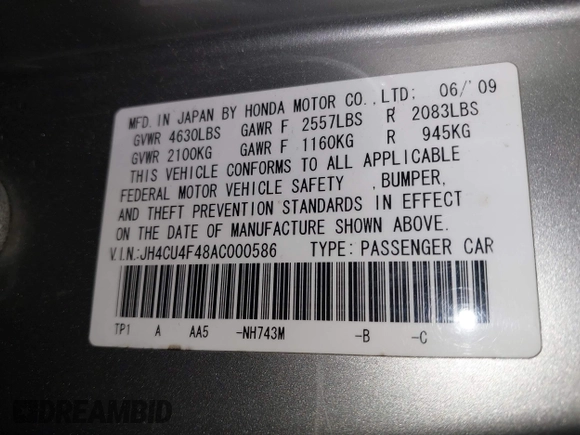 2010 Acura TSX with VIN JH4CU4F48AC000586, listed as a IAAI auction lot 42029688 with 185,143 mi miles. Bid and sale history available at carsss.com. Image 9.
