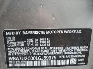 2020 BMW 7 Series 750i xDrive with VIN WBA7U2C00LGJ59975, listed as a Copart auction lot 48172775 with Not provided miles and Salvage title. Bid and sale history available at DreamBid. Image 12.