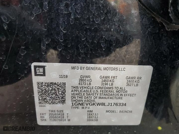 2020 Chevrolet Traverse LT Cloth with VIN 1GNEVGKW8LJ176334, listed as a Copart auction lot 47797155 with 90,117 mi miles and Salvage Title. Bid and sale history available at carsss.com. Image 15.