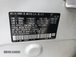 2022 Honda HR-V EX with VIN 3CZRU6H59NM731118, listed as a Copart auction lot 44976345 with 66,595 mi miles and Salvage Title. Bid and sale history available at carsss.com. Image 15.