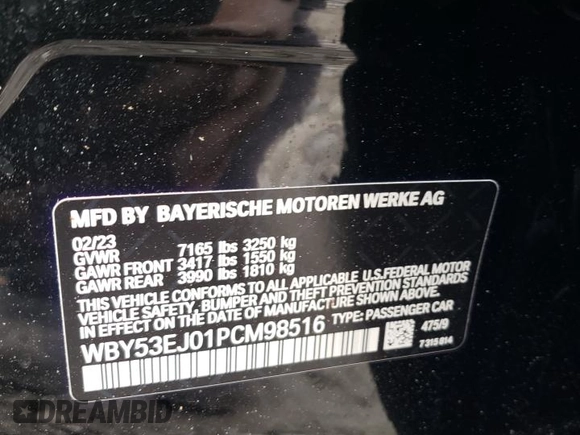2023 BMW i7 xDrive60 z VIN WBY53EJ01PCM98516, wystawiony jako Copart lot #85778524 z przebiegiem 397 mil mil oraz Szkody całkowita. Historia ofert i sprzedaży dostępna na DreamBid. Obrazek 12.